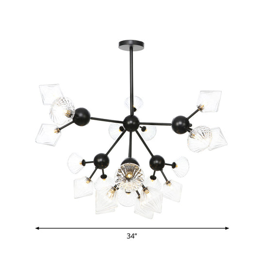 Modern Warehouse Style Chandelier Lamp With Diamond Design - 13’/27.5’/34’ Width Amber/Clear