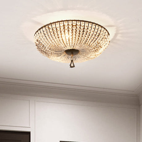 Modern Clear K9 Crystal Bowl Ceiling Lamp - 3 Lights Black Flush Mount For Bedroom Lighting