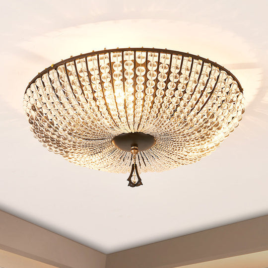 Modern Clear K9 Crystal Bowl Ceiling Lamp - 3 Lights Black Flush Mount For Bedroom Lighting