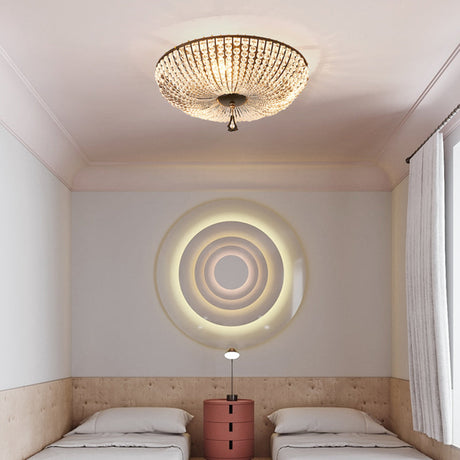 Modern Clear K9 Crystal Bowl Ceiling Lamp - 3 Lights Black Flush Mount For Bedroom Lighting