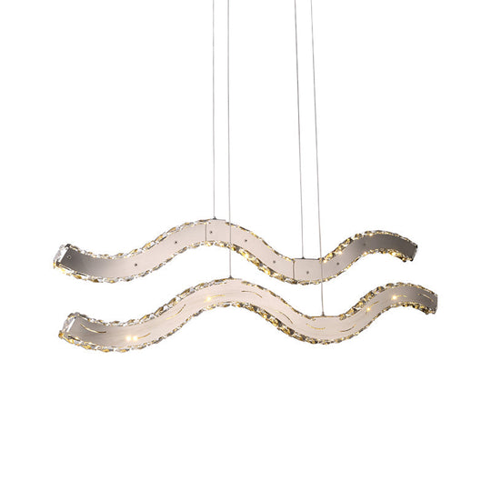 Chrome Crystal 2-Tier Led Chandelier For Dining Room - Modernist Hanging Ceiling Lamp