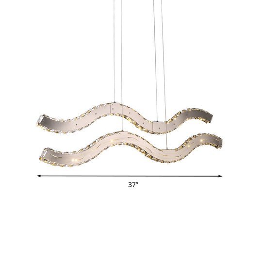 Chrome Crystal 2-Tier Led Chandelier For Dining Room - Modernist Hanging Ceiling Lamp