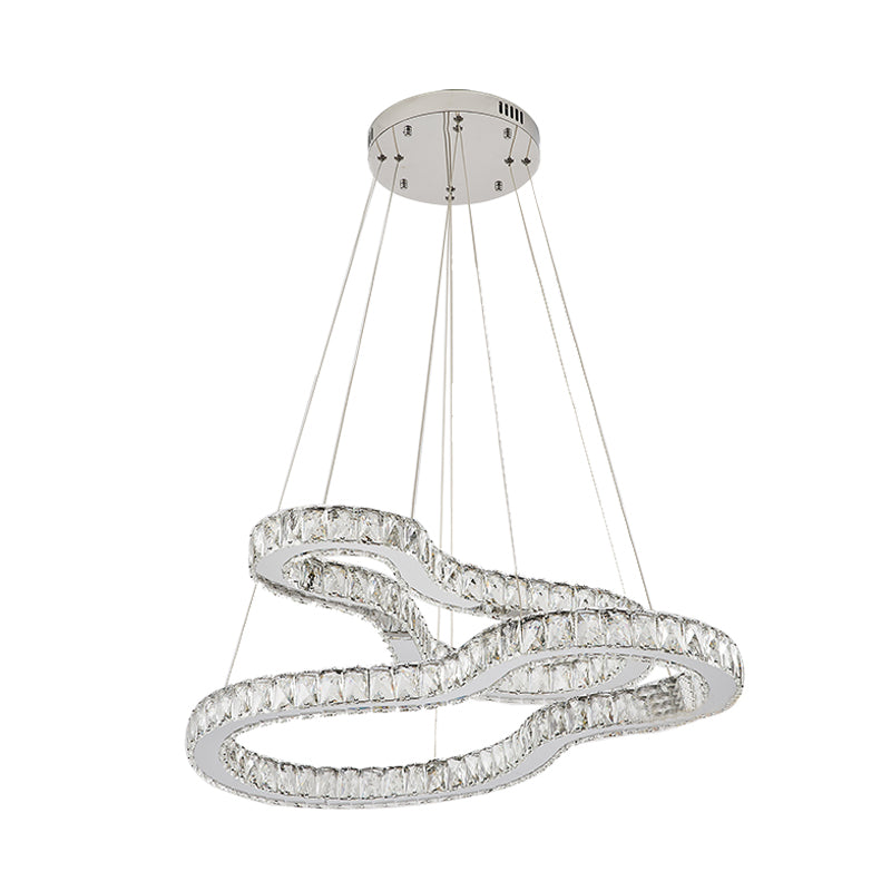 Modern Chrome 2-Tier Chandelier With Led Beveled Glass Crystals - Ideal For Bedrooms