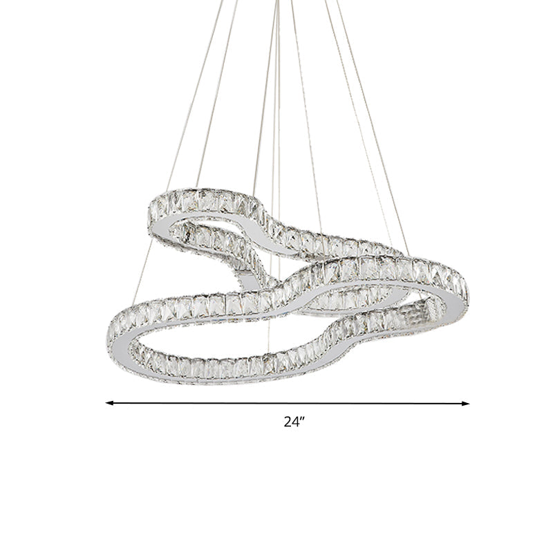 Modern Chrome 2-Tier Chandelier Light With Beveled Glass Crystals - Led Pendant Lighting For
