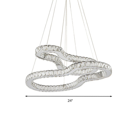 Modern Chrome 2-Tier Chandelier Light With Beveled Glass Crystals - Led Pendant Lighting For