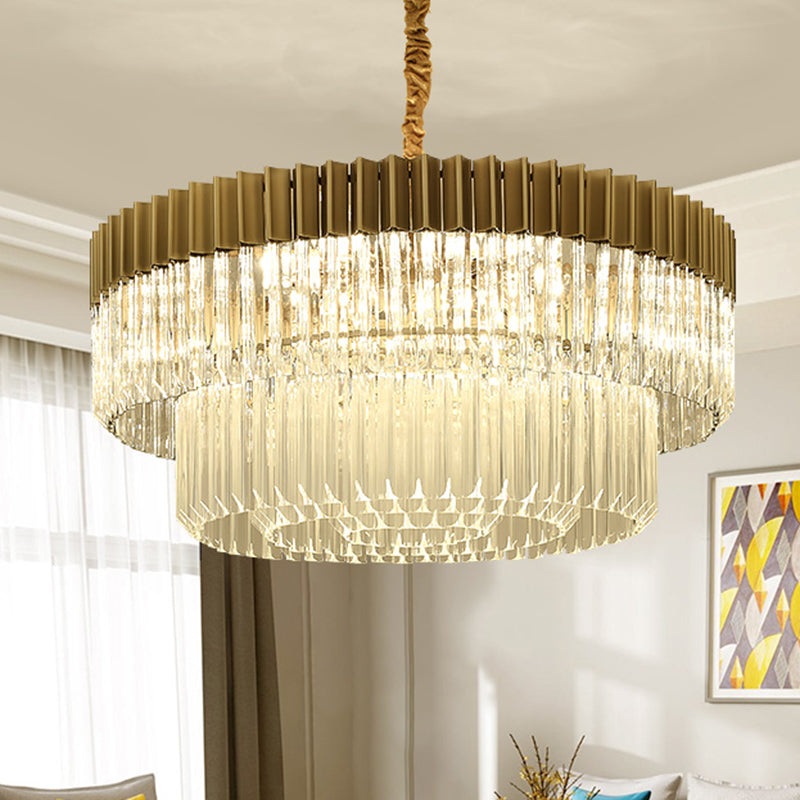 Modern Brass Chandelier Pendant Light With 6 Crystal Heads - 2 Tiers Living Room Décor