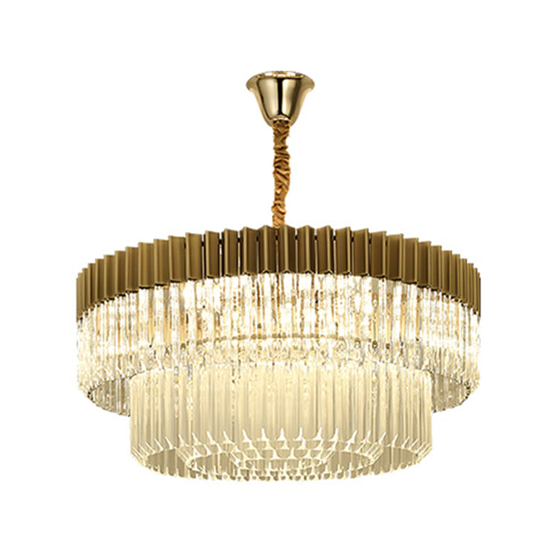 Modern Brass Chandelier Pendant Light With 6 Crystal Heads - 2 Tiers Living Room Décor