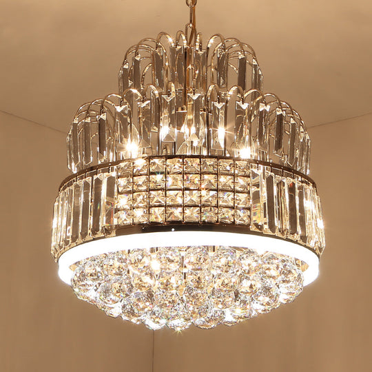 Modern Circular Chandelier - Crystal Ball Pendant With 11 Lights Gold Finish Ideal For Dining Room