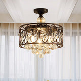 Industrial Drum Metal Ceiling Light Fixture - Antique Copper Semi Flush Mount With Crystal Ball 3
