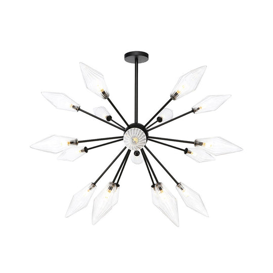 Mid-Century Diamond Shade Chandelier - Amber/Clear Ribbed Glass 9/12/15 Lights Living Room Pendant