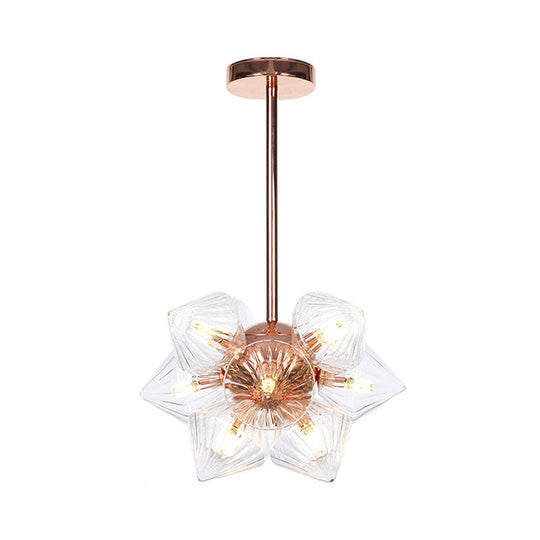 Stylish Farmhouse Chandelier Lamp: Diamond Amber/Clear Glass 9/12 Heads Copper/Gold Finish