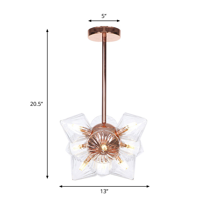 Stylish Farmhouse Chandelier Lamp: Diamond Amber/Clear Glass 9/12 Heads Copper/Gold Finish