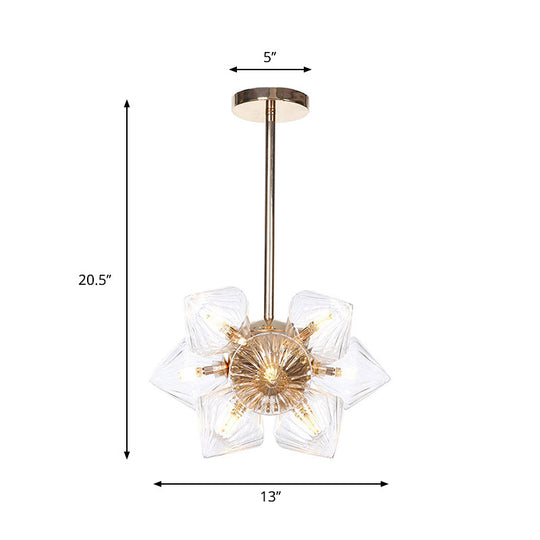 Stylish Farmhouse Chandelier Lamp: Diamond Amber/Clear Glass 9/12 Heads Copper/Gold Finish