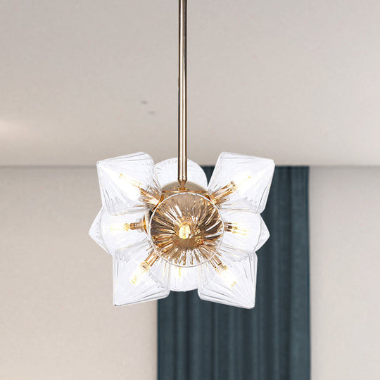 Stylish Farmhouse Chandelier Lamp: Diamond Amber/Clear Glass 9/12 Heads Copper/Gold Finish 12 /