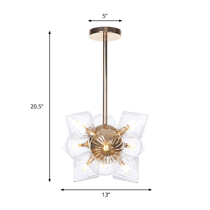 Stylish Farmhouse Chandelier Lamp: Diamond Amber/Clear Glass 9/12 Heads Copper/Gold Finish
