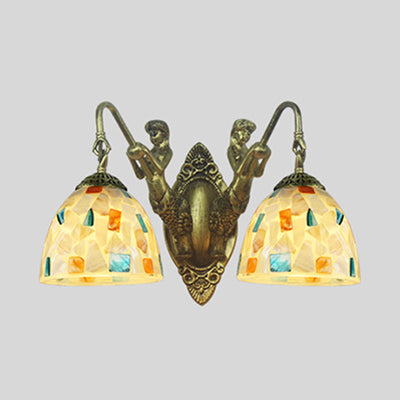 Tiffany Shell Mosaic Wall Mount Light Fixture With Mermaid Decoration - Beige/White-Yellow/Blue