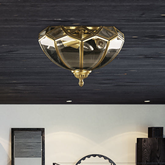 Traditional Basket-Shaped Flush Mount Ceiling Light With Clear Beveled Glass - 3 Lights