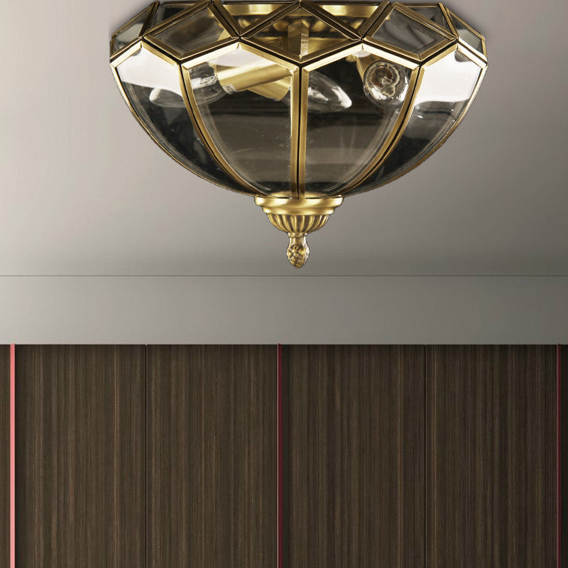 Traditional Basket-Shaped Flush Mount Ceiling Light With Clear Beveled Glass - 3 Lights