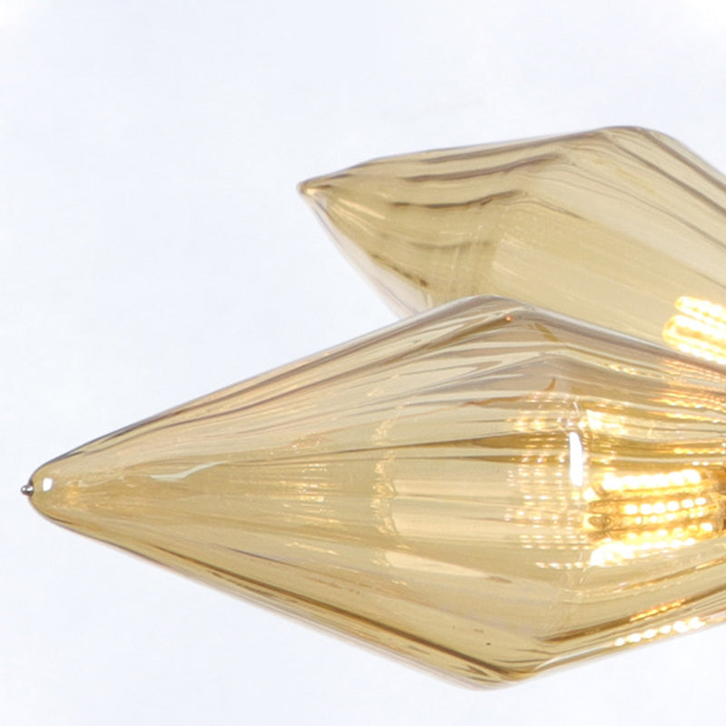 Industrial Amber/Clear Ribbed Glass Pendant Lighting With Starburst Design - 9/12/15 Heads Bedroom