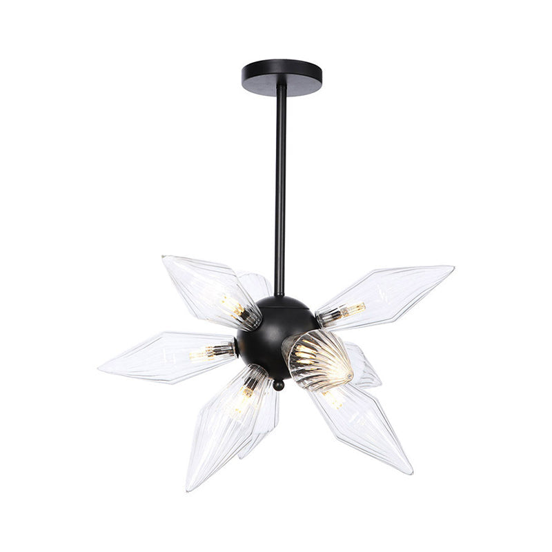 Industrial Amber/Clear Ribbed Glass Pendant Lighting With Starburst Design - 9/12/15 Heads Bedroom