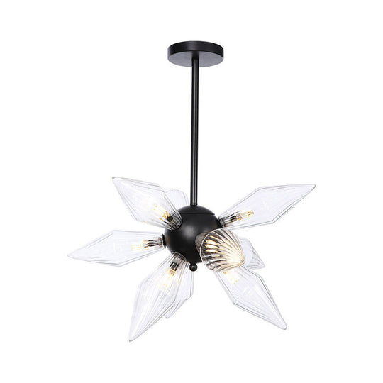 Industrial Amber/Clear Ribbed Glass Pendant Lighting With Starburst Design - 9/12/15 Heads Bedroom