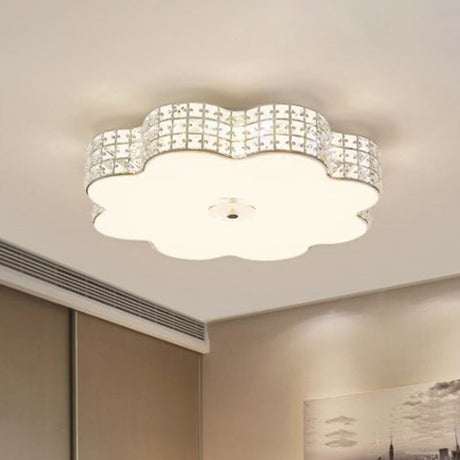 Silver Flower Ceiling Lamp: Simple Style Led Flush Mount Light Fixture For Bedroom - 12/16/19.5 Wide