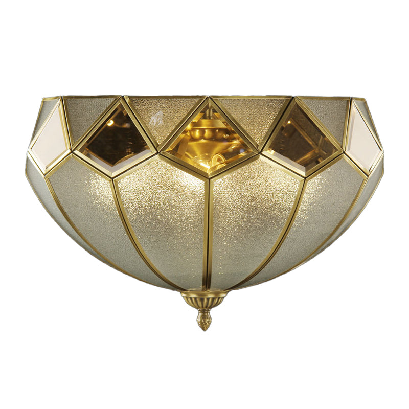 Vintage Brass Dome Flush Light Fixture With Clear Glass For Bedroom - 4-Light Ceiling Lamp