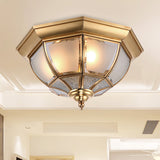 Faceted Clear Glass Dining Room Flush Lamp Traditional Brass Finish Ceiling Lighting - 14/18 Width