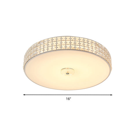 Minimalist Silver K9 Crystal Drum Flush Mount Led Ceiling Light - Perfect For Bedroom 12/16/19.5