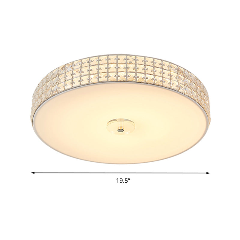 Minimalist Silver K9 Crystal Drum Flush Mount Led Ceiling Light - Perfect For Bedroom