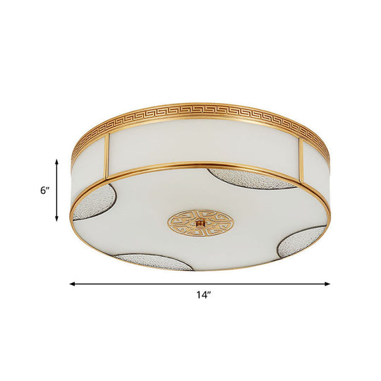 Chinese Style Drum Ceiling Light - 14/18/21.5 W 3/4/6-Light Matte White Glass Brass Flushmount