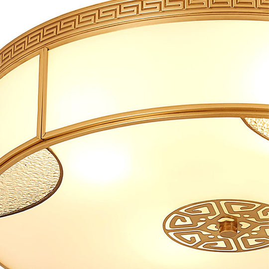Chinese Style Drum Ceiling Light - 14’/18’/21.5’ W 3/4/6 - Light Matte White Glass Brass Flushmount