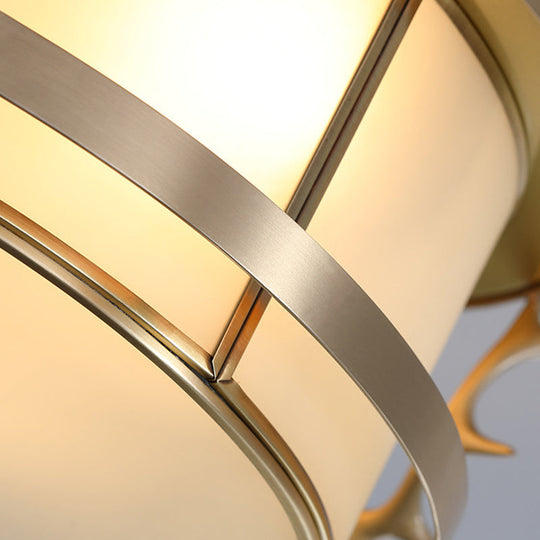 Vintage 4-Light Brass Antler Ceiling Lamp With Opal Glass Shade