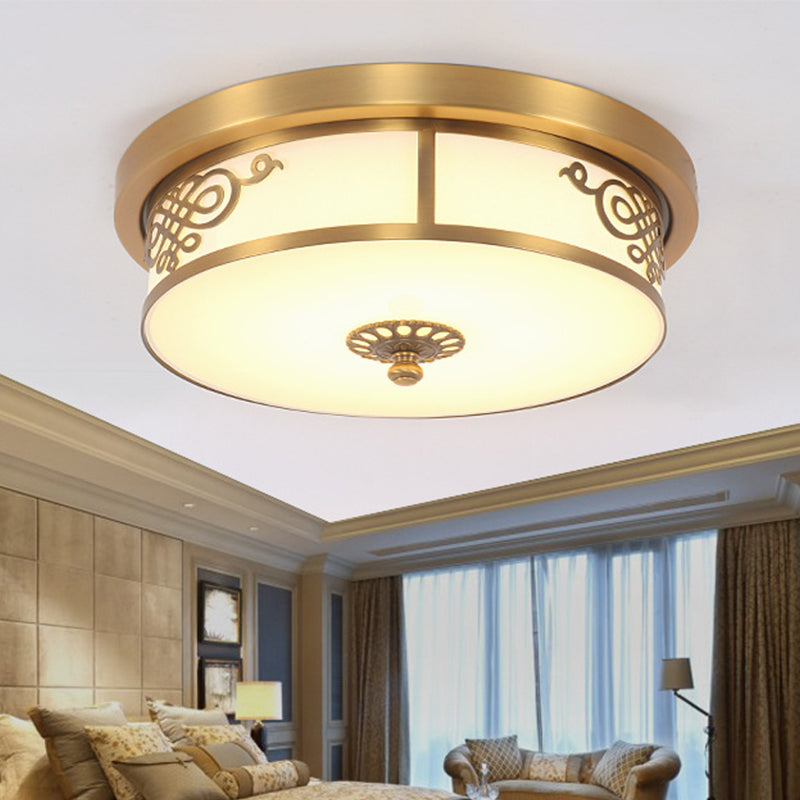 Led Ceiling Light With Brass Finish - Traditional Metallic Round Flushmount In Multiple Sizes / 12