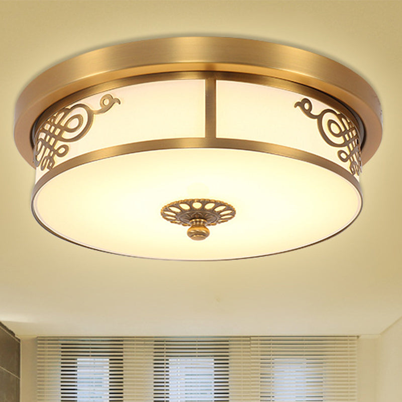 Led Ceiling Light With Brass Finish - Traditional Metallic Round Flushmount In Multiple Sizes