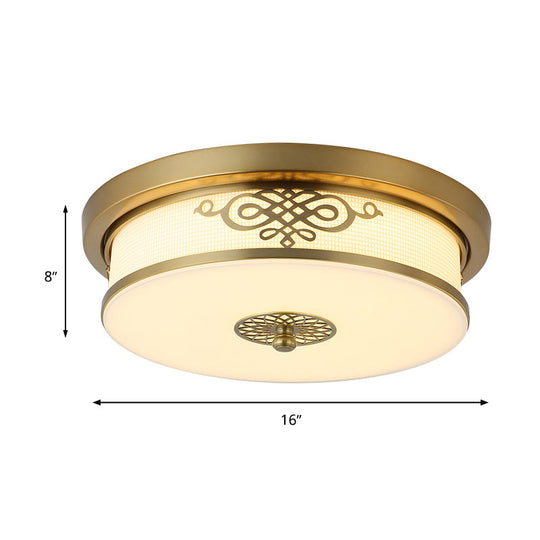 Led Ceiling Light With Brass Finish - Traditional Metallic Round Flushmount In Multiple Sizes