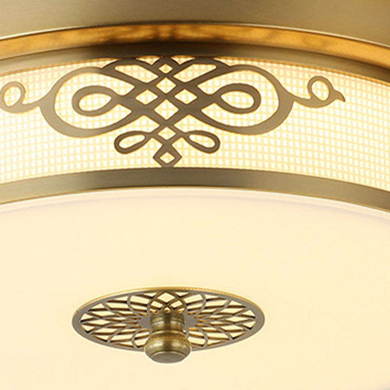 Led Ceiling Light With Brass Finish - Traditional Metallic Round Flushmount In Multiple Sizes