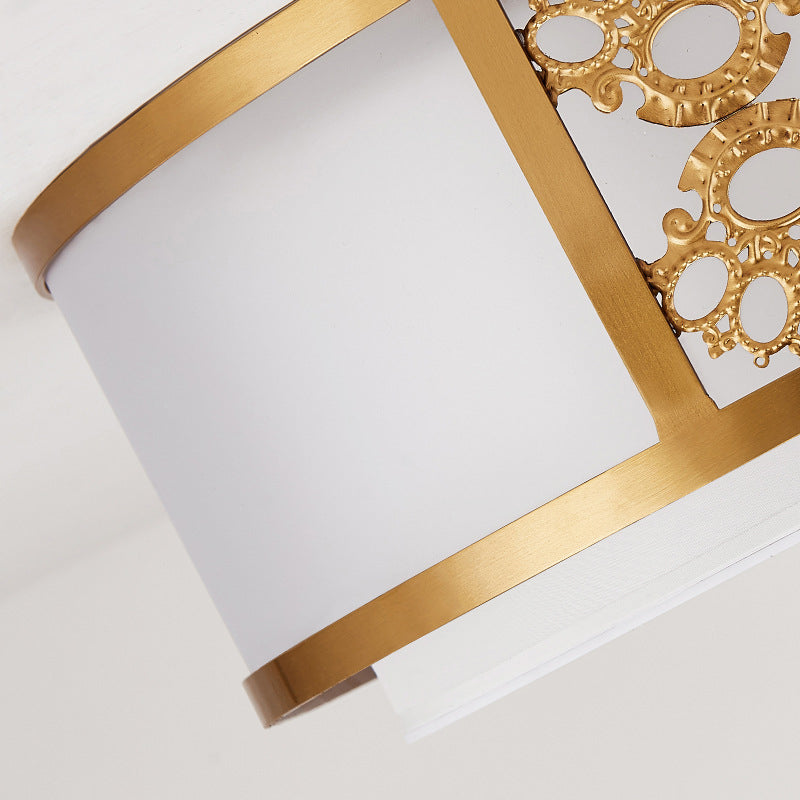 Brass Finish Dual Round Flush Mount Ceiling Lamp With Opaque Glass - 3/4 Light Minimalist Design