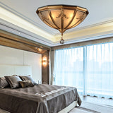 Traditional Brass Flush Mount Lighting With Frosted Glass Shade - 14’/18’ Wide 4 Lights Ideal