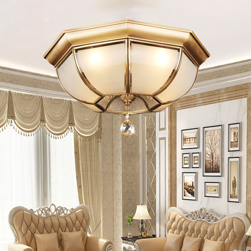 Frosted Glass Ceiling Light - Traditional 3/4 Lights Brass 14’/18’ Living Room Flush Lamp / 14’