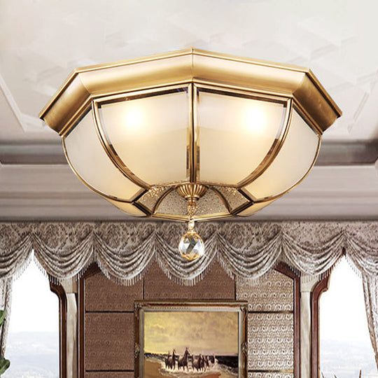 Frosted Glass Ceiling Light - Traditional 3/4 Lights Brass 14/18 Living Room Flush Lamp