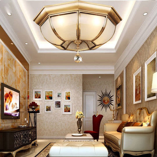 Frosted Glass Ceiling Light - Traditional 3/4 Lights Brass 14’/18’ Living Room Flush Lamp