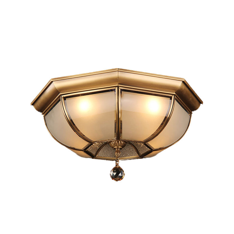 Frosted Glass Ceiling Light - Traditional 3/4 Lights Brass 14/18 Living Room Flush Lamp
