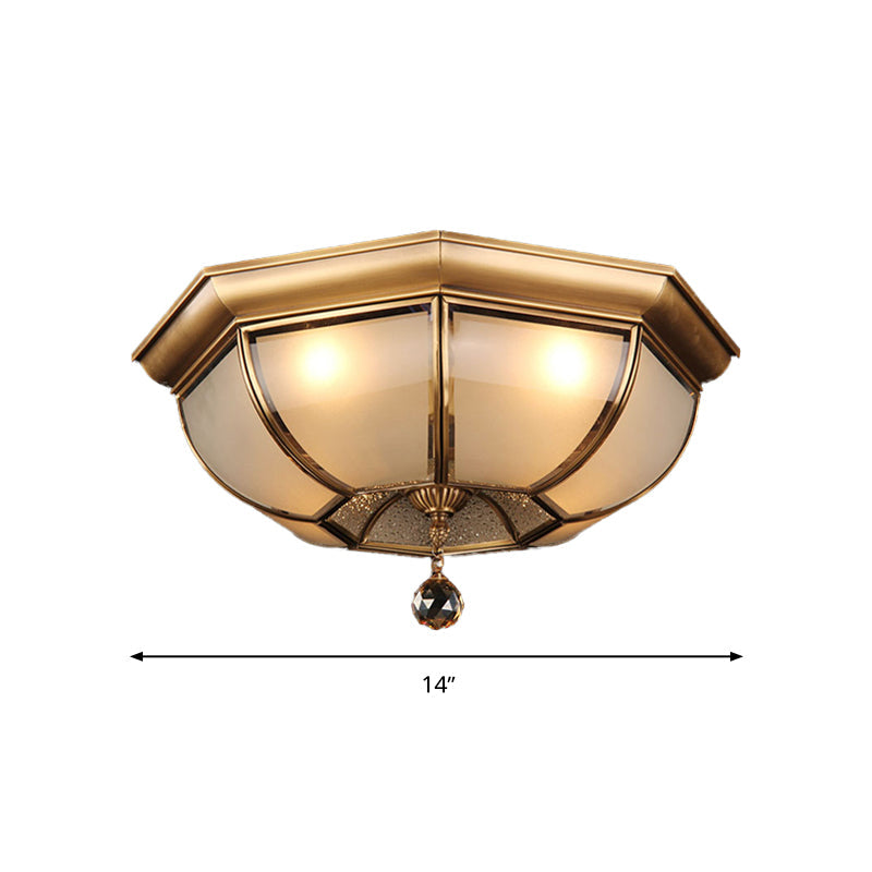Frosted Glass Ceiling Light - Traditional 3/4 Lights Brass 14’/18’ Living Room Flush Lamp