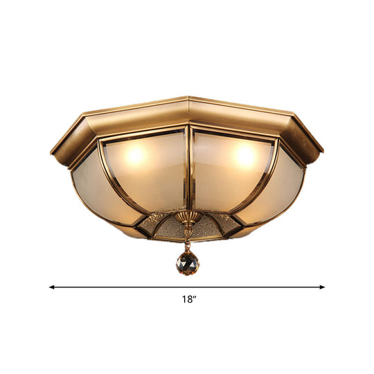 Frosted Glass Ceiling Light - Traditional 3/4 Lights Brass 14’/18’ Living Room Flush Lamp
