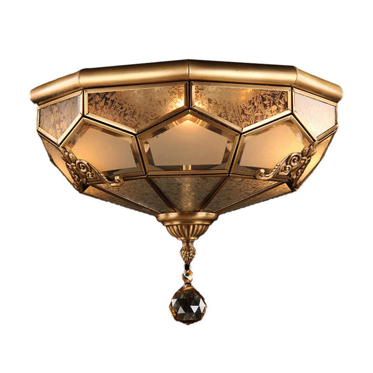 Chinese Style Opal Glass Dome Ceiling Lighting Brass Finish Flush Mount Light For Bedroom - 3/4 -
