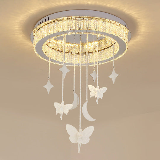 Sleek Nickel Circular Ceiling Light Fixture: Simple Style With K9 Crystal Led Flush Mount