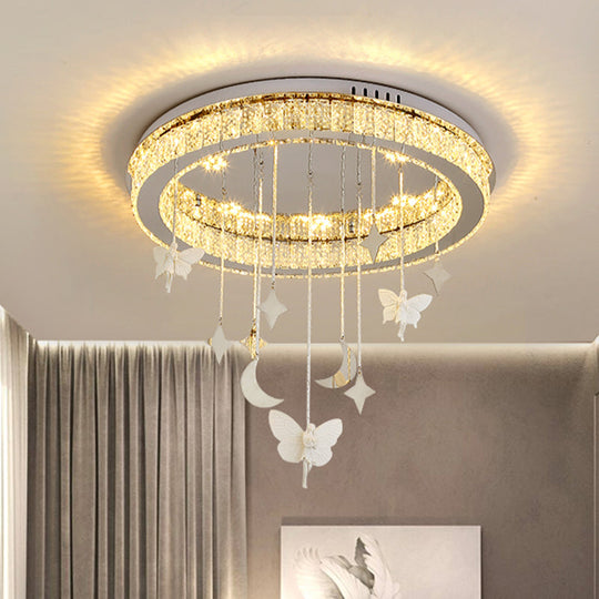Sleek Nickel Circular Ceiling Light Fixture: Simple Style With K9 Crystal Led Flush Mount / 23.5’