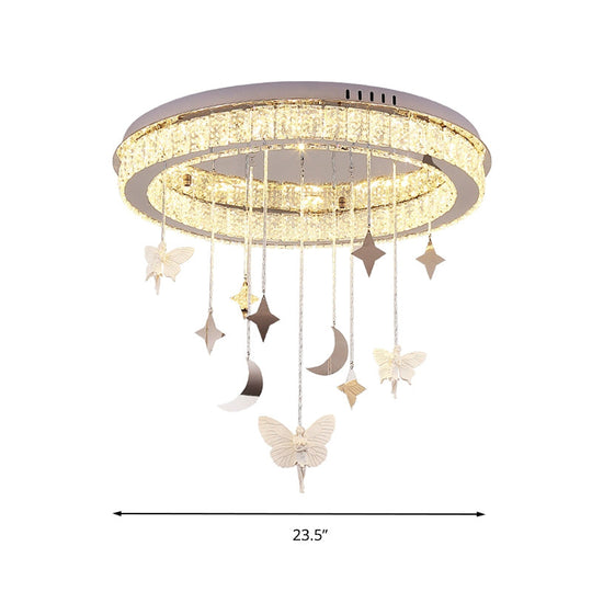 Sleek Nickel Circular Ceiling Light Fixture: Simple Style With K9 Crystal Led Flush Mount