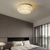 Chrome Drum Crystal Flush Mount Ceiling Light Fixture - Minimalist Design 8 Heads Beaded